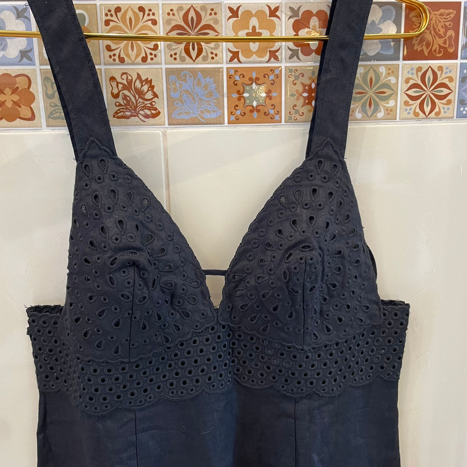 VESTIDO LINHO H & M T AM 42/M PRETO