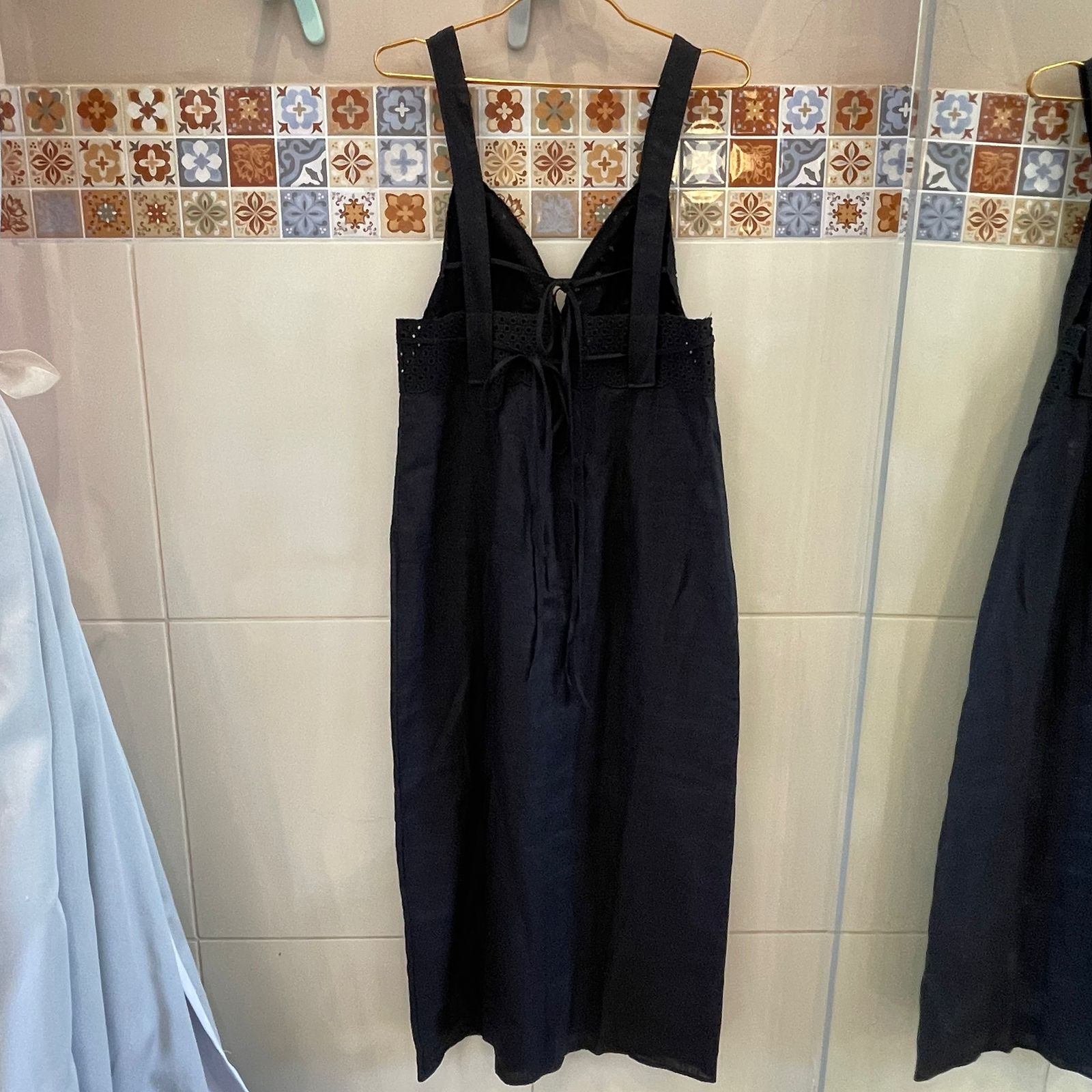 VESTIDO LINHO H & M T AM 42/M PRETO