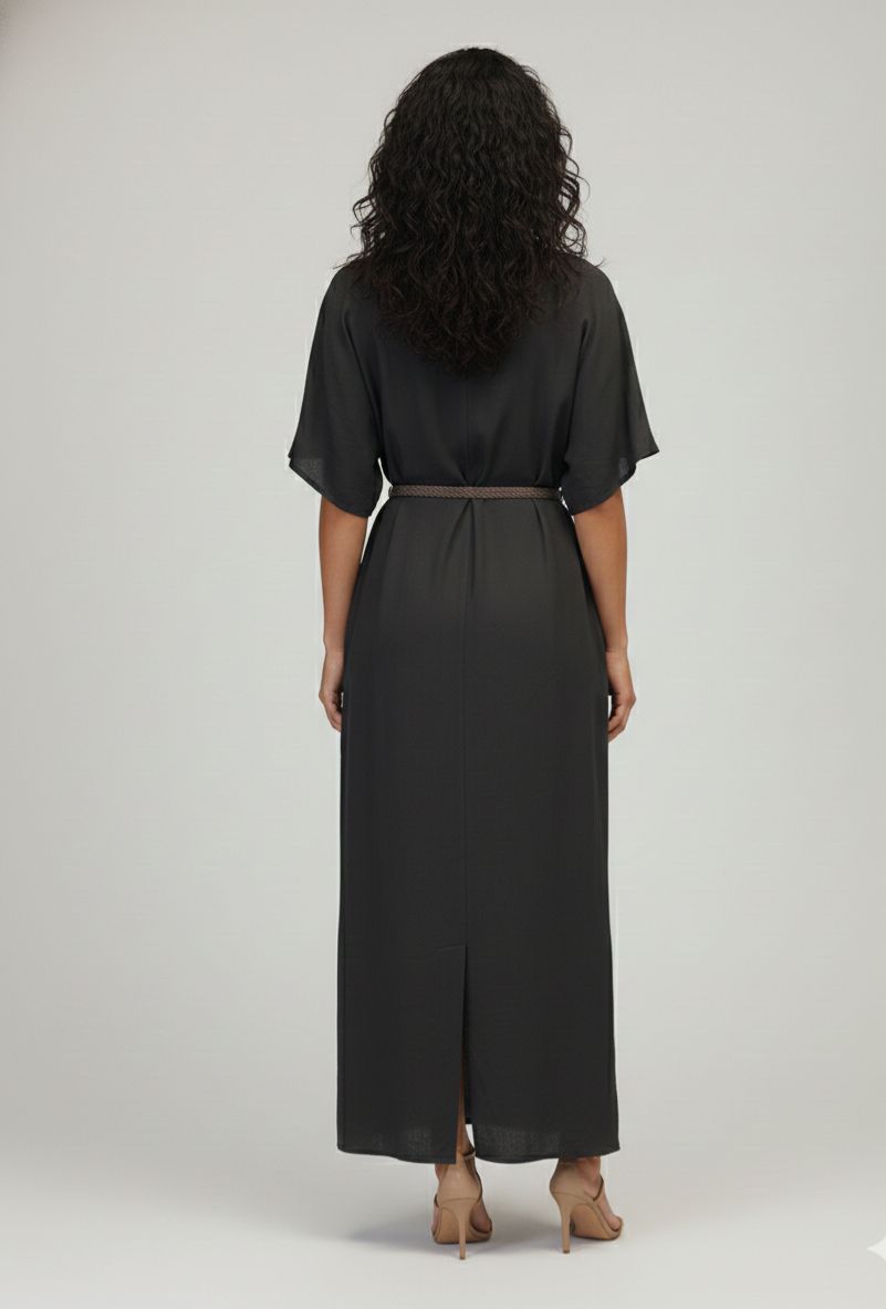 VESTIDO LINHO MIDI VERDE MUSGO MANGO (MNG) TAM M