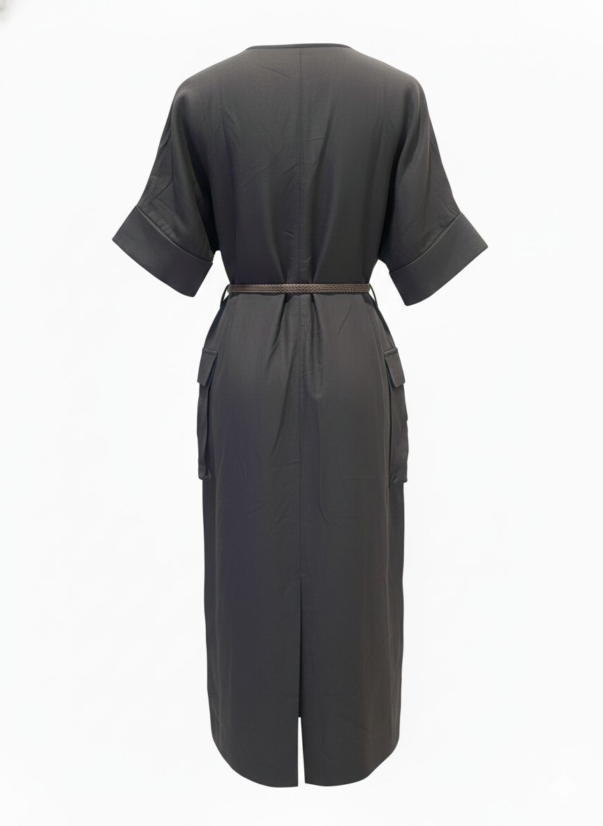 VESTIDO LINHO MIDI VERDE MUSGO MANGO (MNG) TAM M