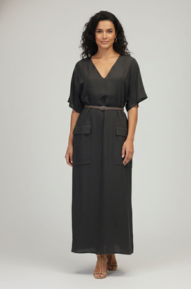 VESTIDO LINHO MIDI VERDE MUSGO MANGO (MNG) TAM M