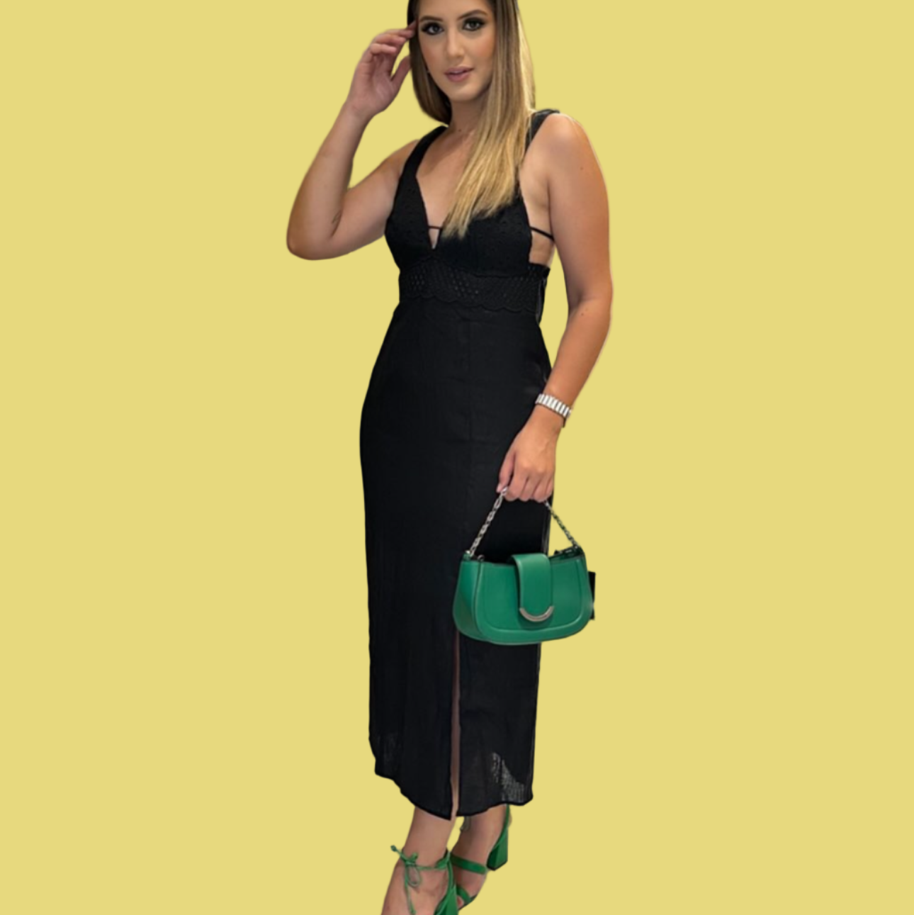 VESTIDO LINHO H & M T AM 42/M PRETO