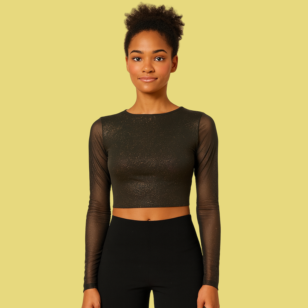 CROPED C/ BRILHO MANGA LONGA BERSHKA