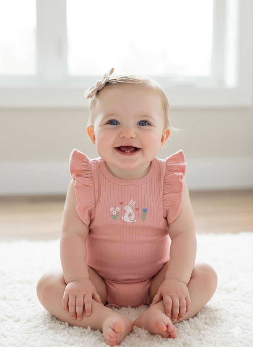 BODY INFANTIL FEMININO BORDADO COELHINHO