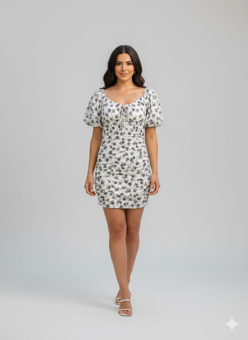 VESTIDO ESTAMPADO DRAPEADO APRICOT TAM G